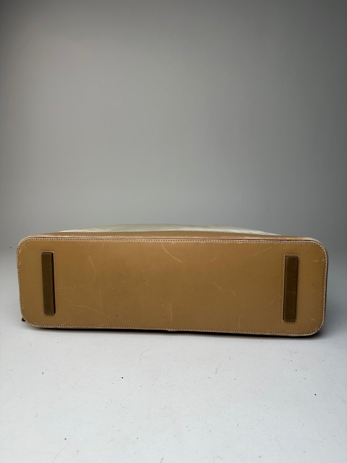 Vintage Prada Polyester / Leather Handbag White Brown
