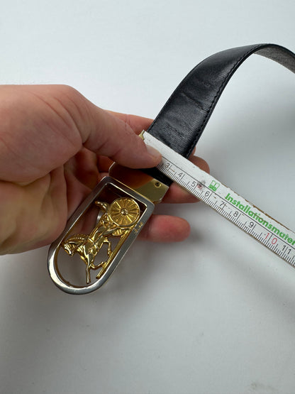 Vintage Celine Paris Carriage Logo Leather Belt black