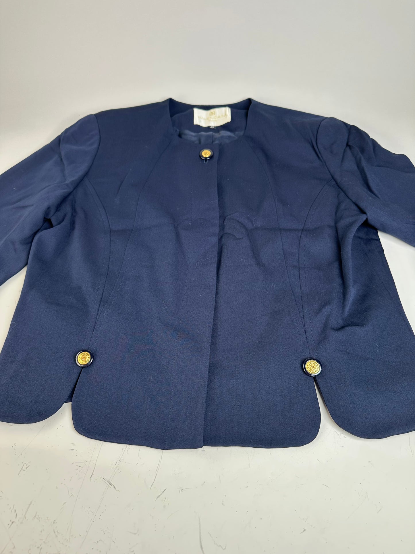 Vintage Balenciaga Silk Blend Jacket Navy Gold Buttons L