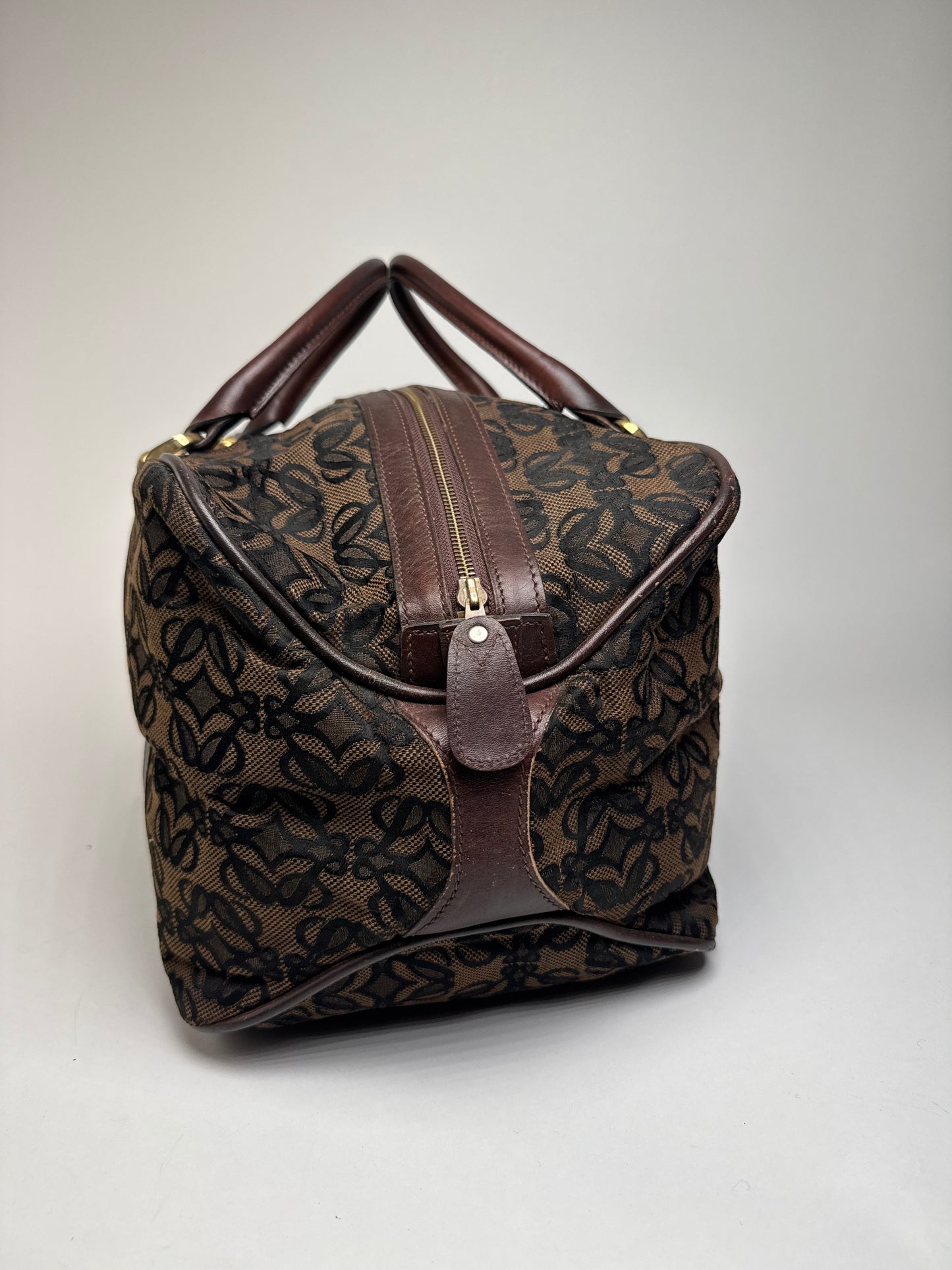 Vintage Loewe Madrid Leather Canvas Monogram Travel Bag Brown Black