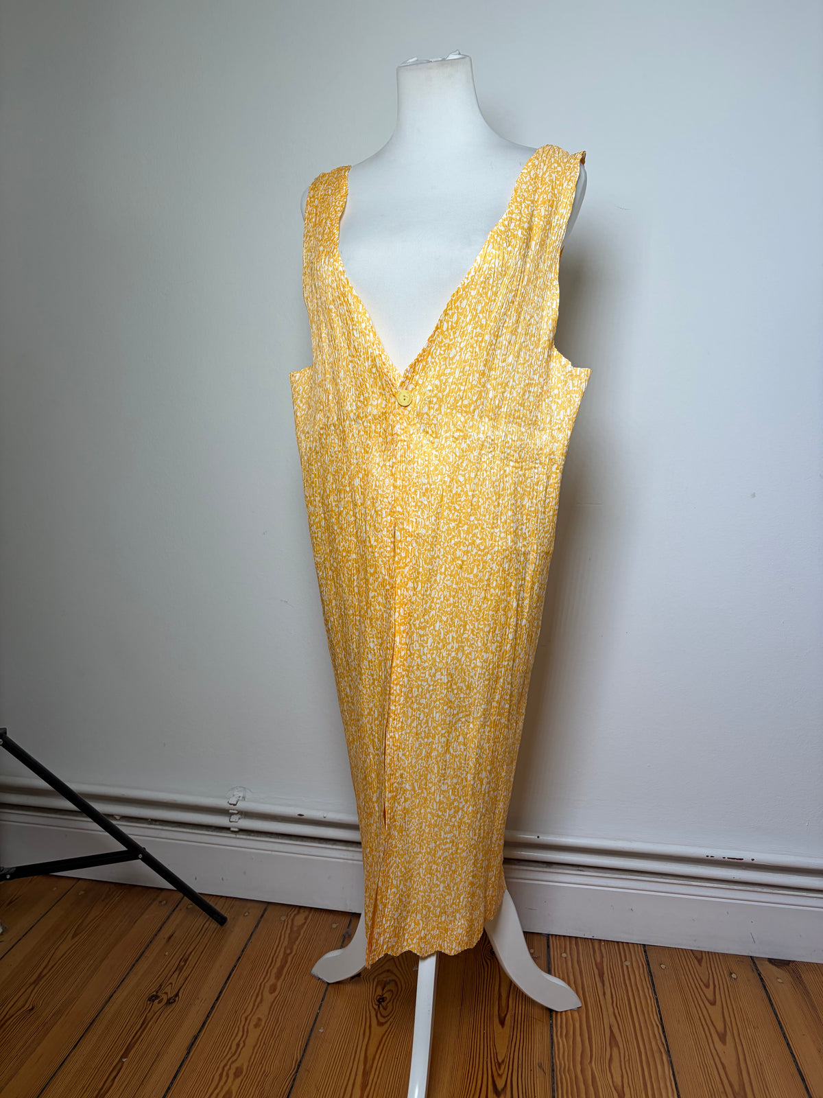 Vintage Issey Miyake Pleated Maxi Dress Yellow White M