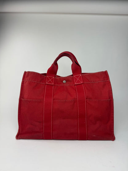 Vintage Hermes Canvas shopper red