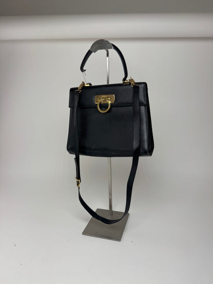 Sac vintage en cuir noir Salvatore Ferragamo 2 voies
