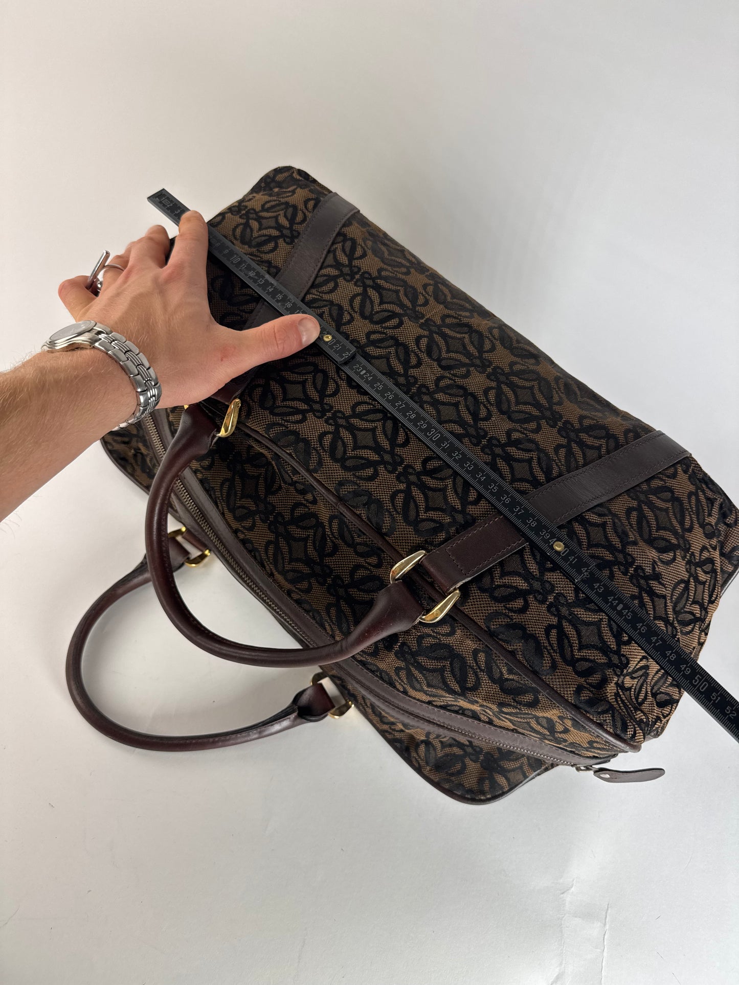 Vintage Loewe Madrid Leather Canvas Monogram Travel Bag Brown Black