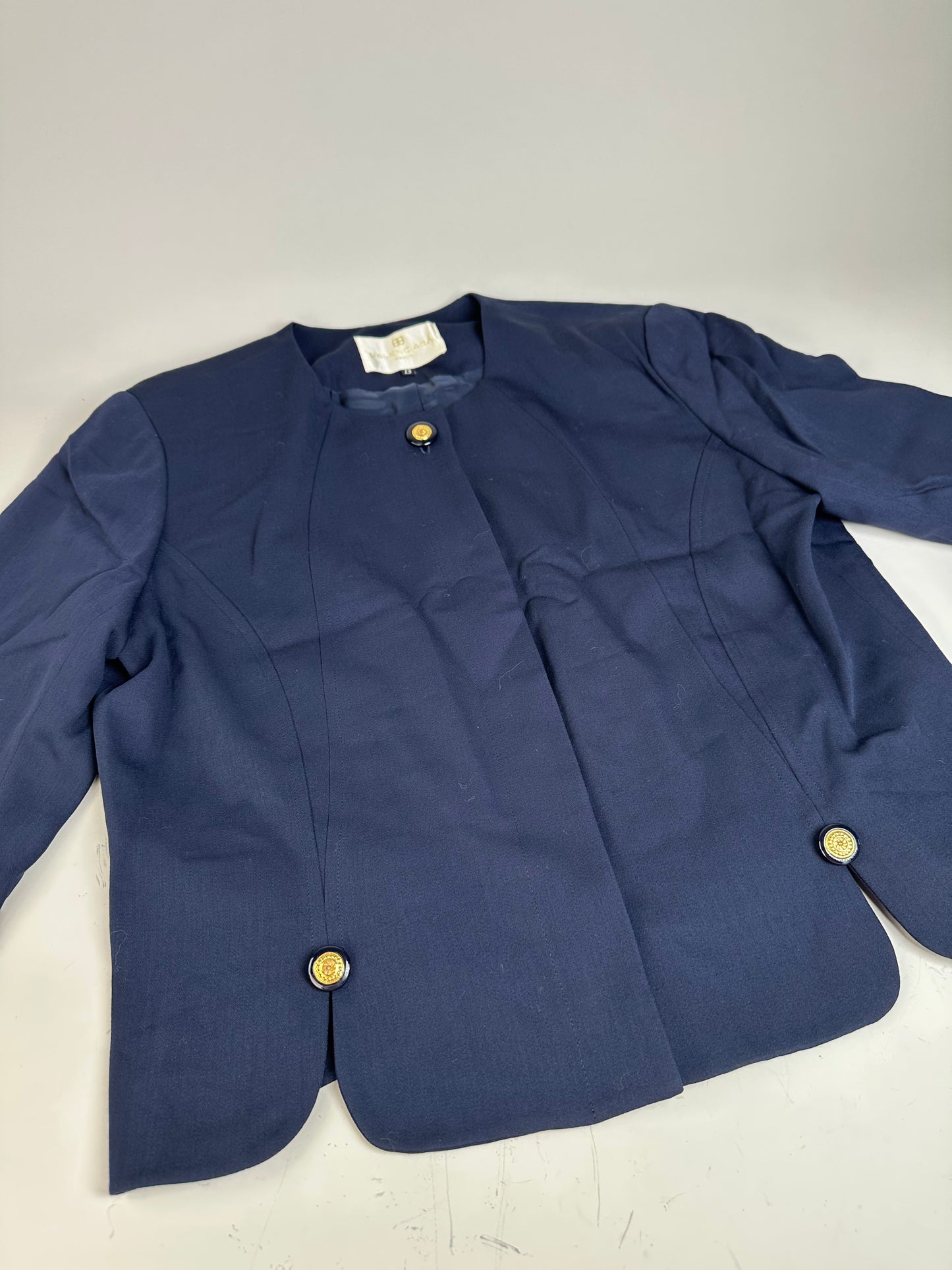 Vintage Balenciaga Silk Blend Jacket Navy Gold Buttons L