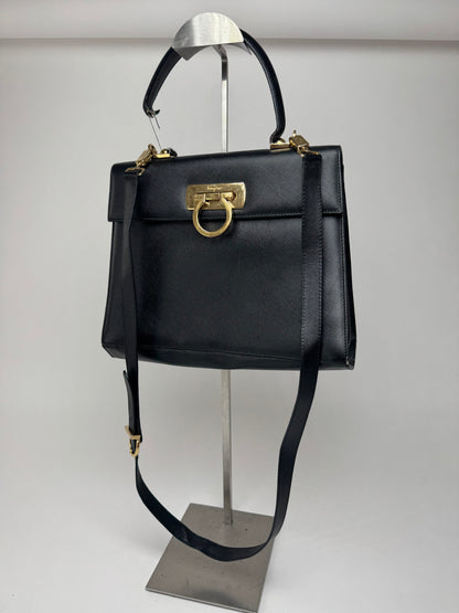 Sac vintage en cuir noir Salvatore Ferragamo 2 voies