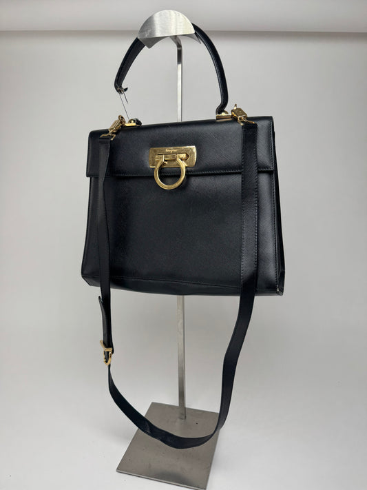 Sac vintage en cuir noir Salvatore Ferragamo 2 voies