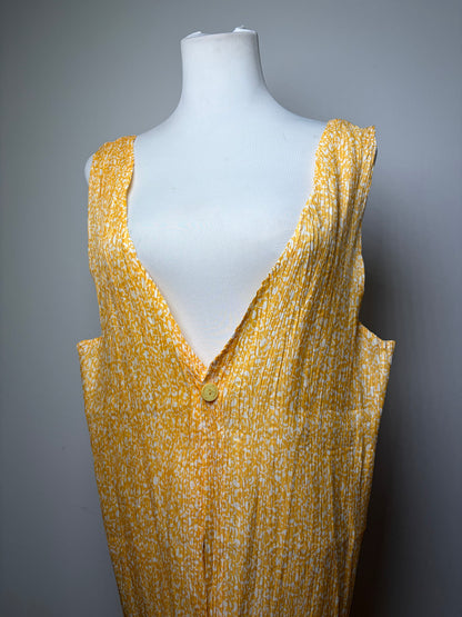 Vintage Issey Miyake Pleated Maxi Dress Yellow White M