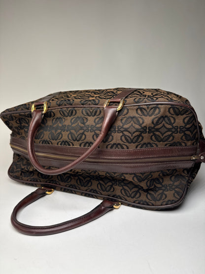Vintage Loewe Madrid Leather Canvas Monogram Travel Bag Brown Black