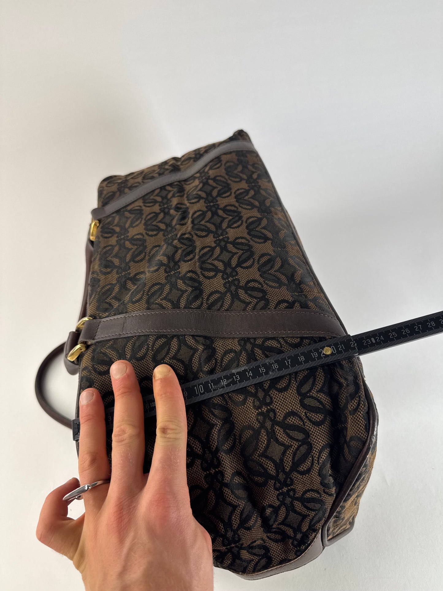 Vintage Loewe Madrid Leather Canvas Monogram Travel Bag Brown Black