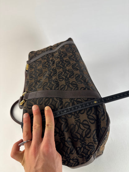 Vintage Loewe Madrid Leather Canvas Monogram Travel Bag Brown Black