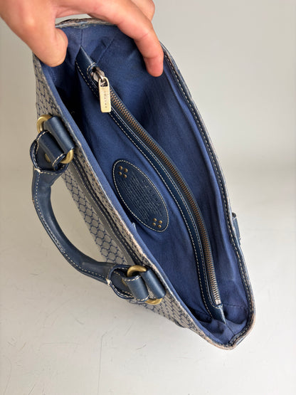 Vintage Celine Macadam Coated Canvas Handbag Light Blue Navy