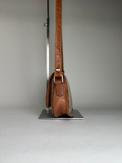 Vintage Celine Macadam Canvas Crossbody Bag Beige Brown
