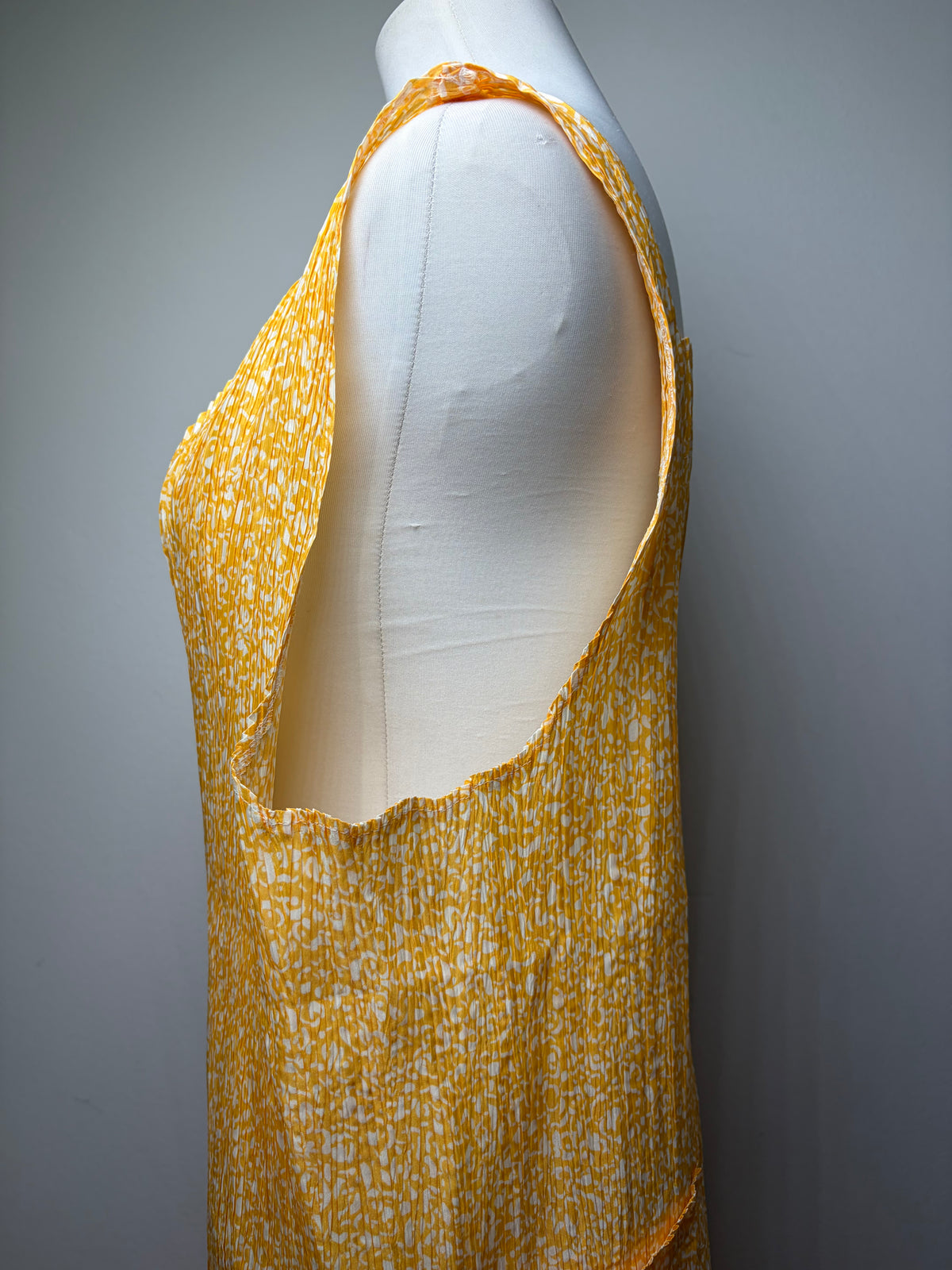 Vintage Issey Miyake Pleated Maxi Dress Yellow White M
