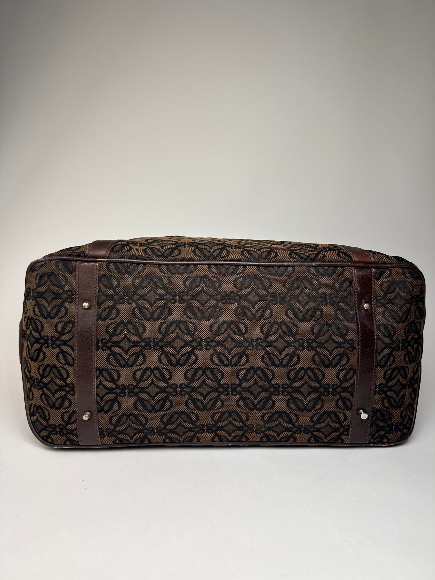 Vintage Loewe Madrid Leather Canvas Monogram Travel Bag Brown Black