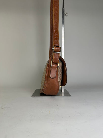 Vintage Celine Macadam Canvas Crossbody Bag Beige Brown