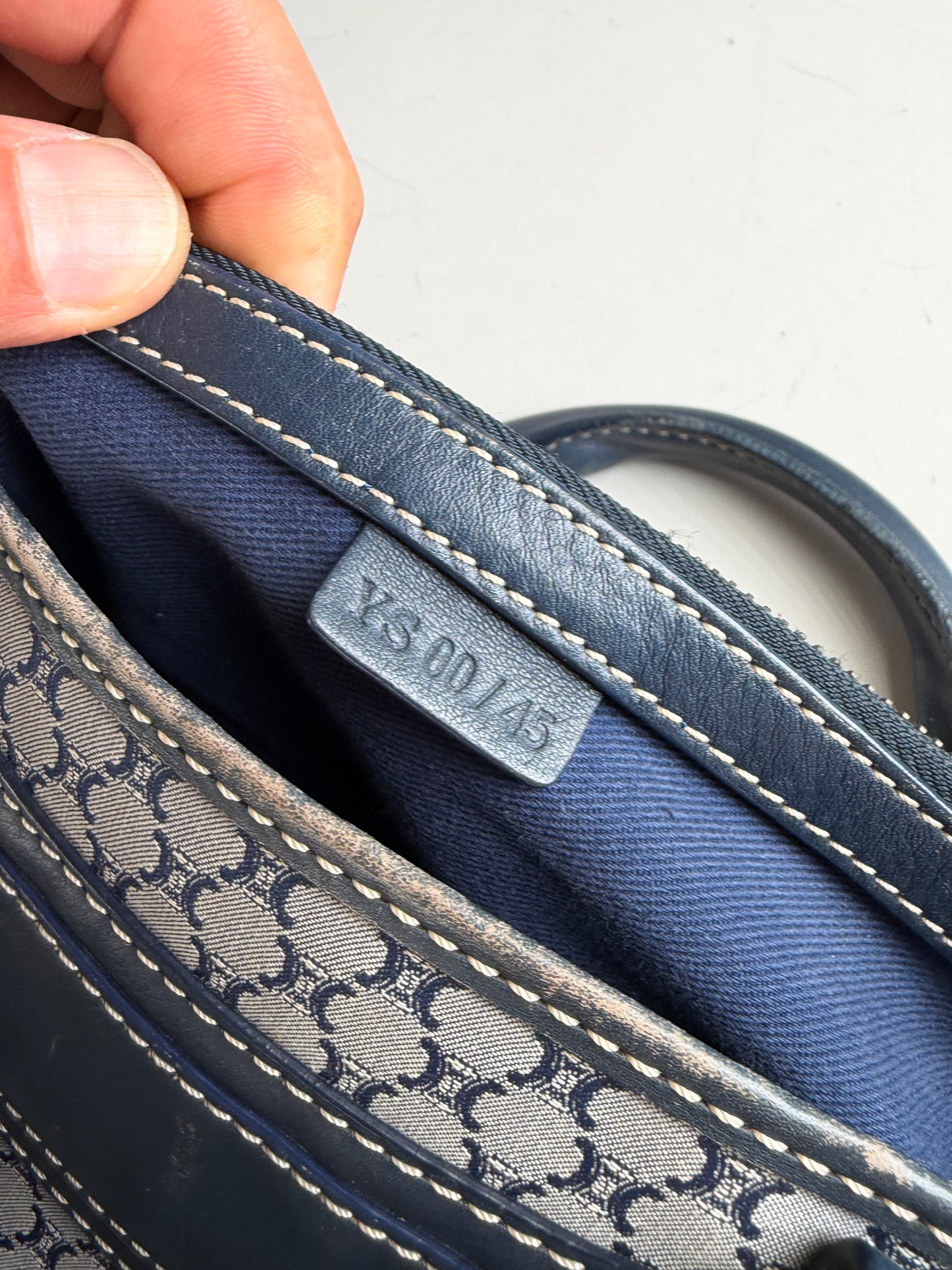 Vintage Celine Macadam Coated Canvas Handbag Light Blue Navy