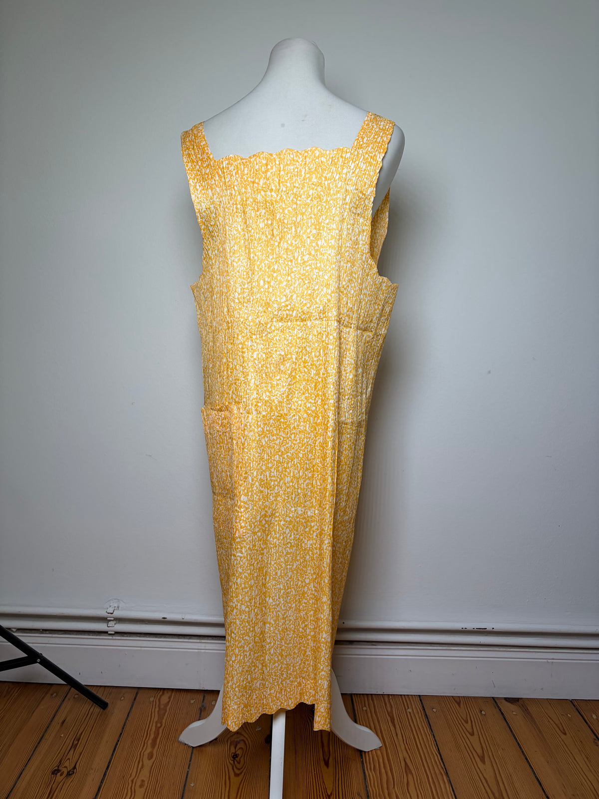 Vintage Issey Miyake Pleated Maxi Dress Yellow White M