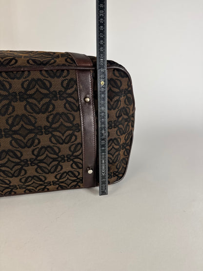 Vintage Loewe Madrid Leather Canvas Monogram Travel Bag Brown Black