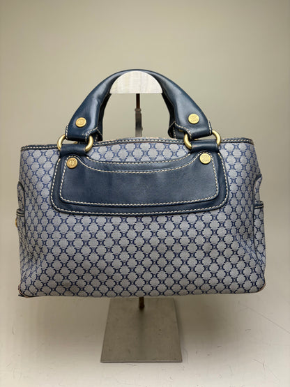 Vintage Celine Macadam Coated Canvas Handbag Light Blue Navy