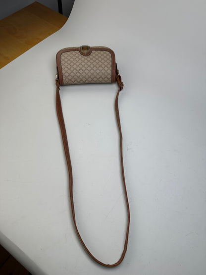 Vintage Celine Macadam Canvas Crossbody Bag Beige Brown