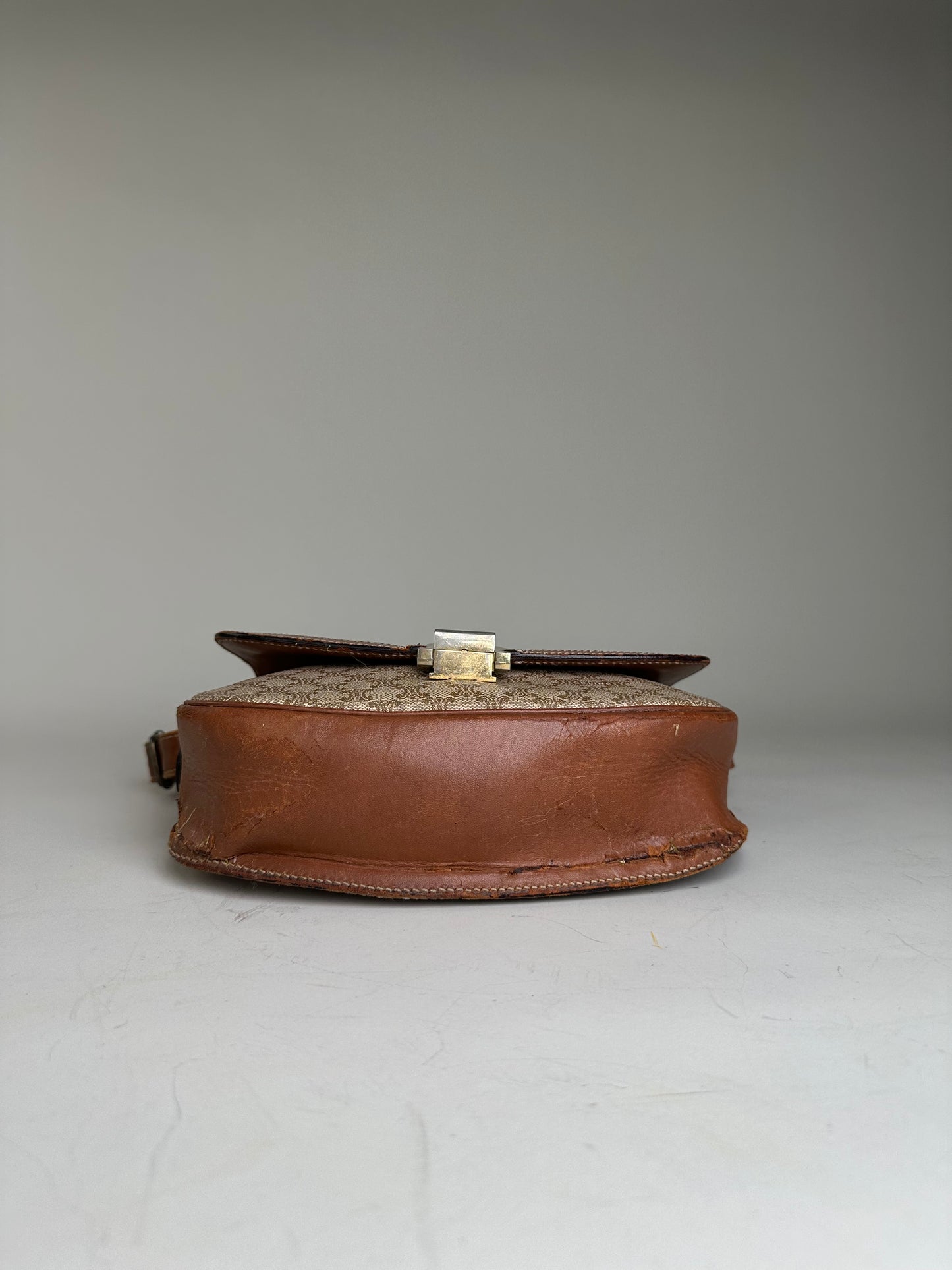 Vintage Celine Macadam Canvas Crossbody Bag Beige Brown