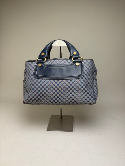 Vintage Celine Macadam Coated Canvas Handbag Light Blue Navy