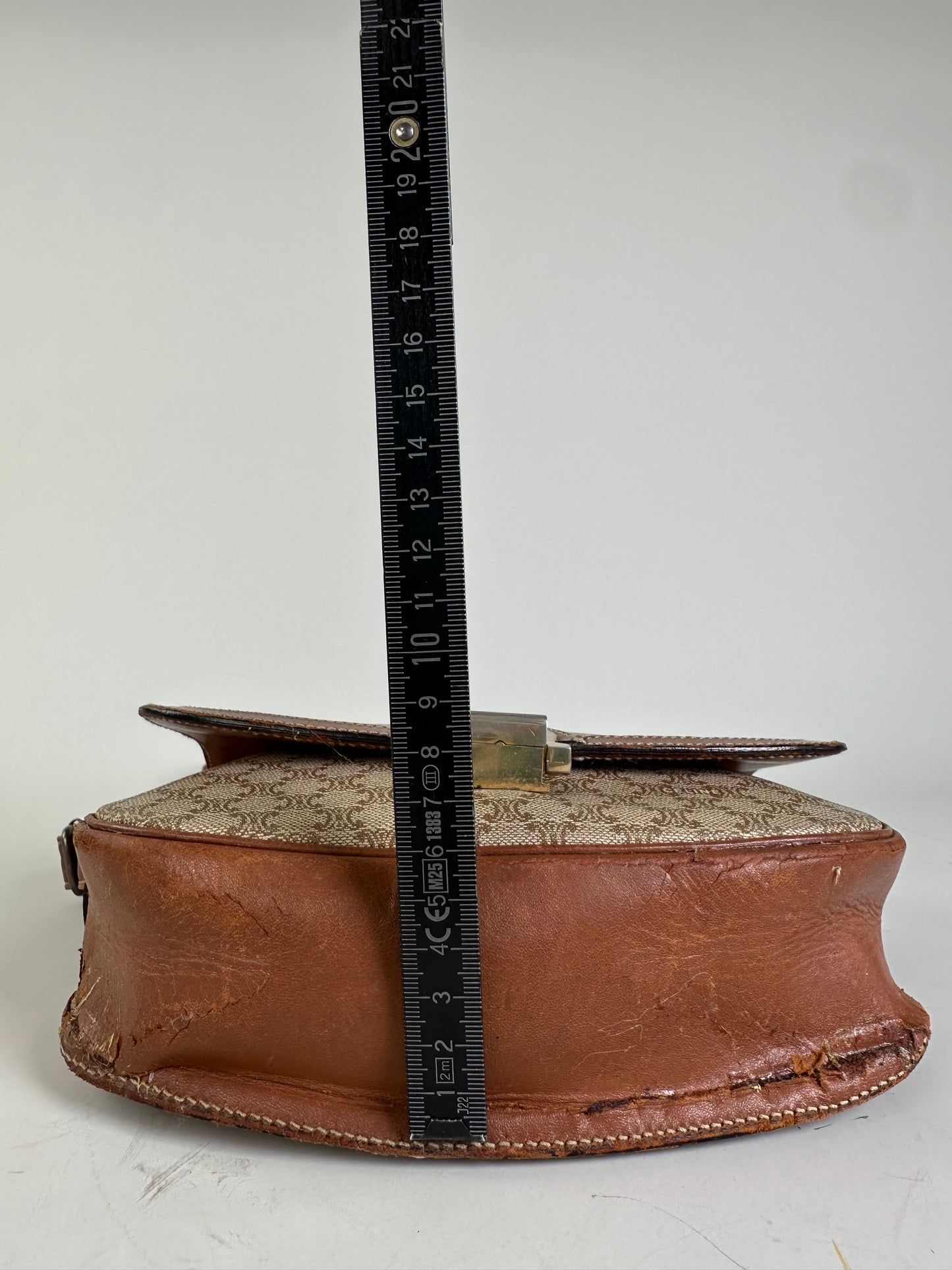 Vintage Celine Macadam Canvas Crossbody Bag Beige Brown