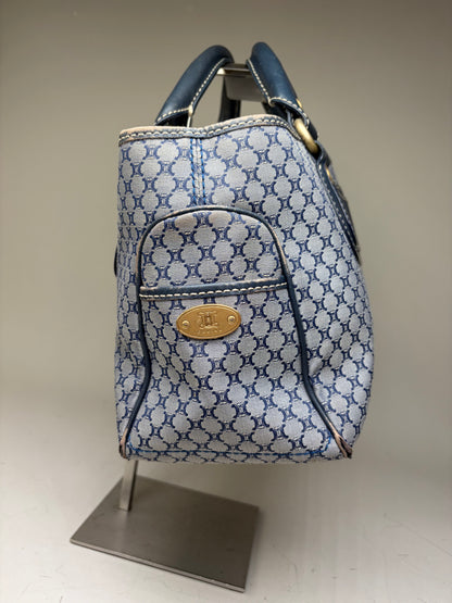 Vintage Celine Macadam Coated Canvas Handbag Light Blue Navy