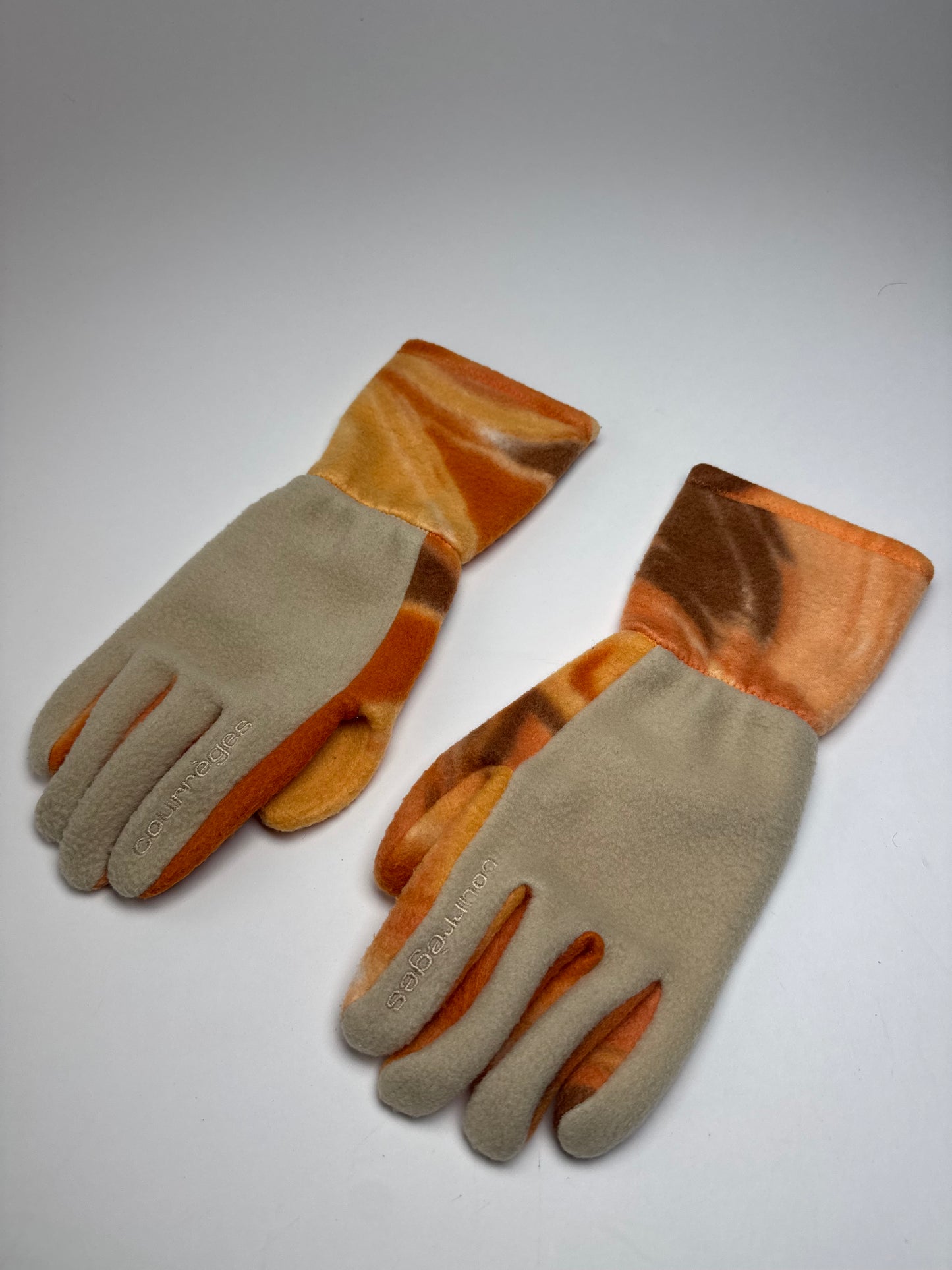 Vintage Courreges Paris Wool Gloves Grey Orange M