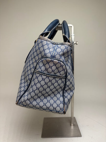 Vintage Celine Macadam Coated Canvas Handbag Light Blue Navy