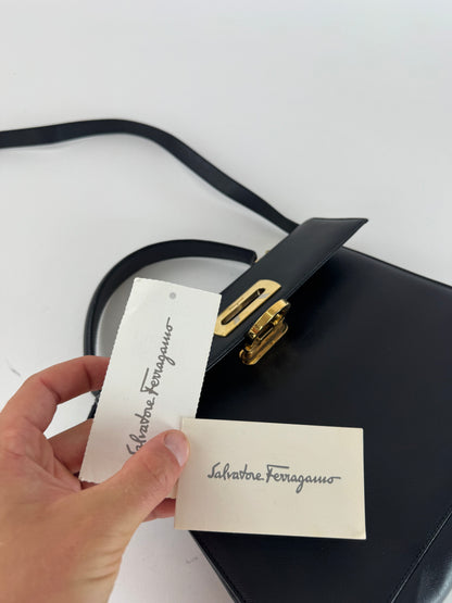 Sac vintage en cuir noir Salvatore Ferragamo 2 voies