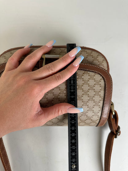 Vintage Celine Macadam Canvas Crossbody Bag Beige Brown