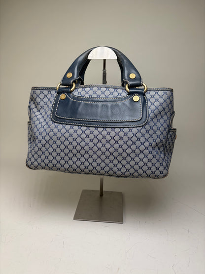 Vintage Celine Macadam Coated Canvas Handbag Light Blue Navy