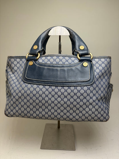 Vintage Celine Macadam Coated Canvas Handbag Light Blue Navy