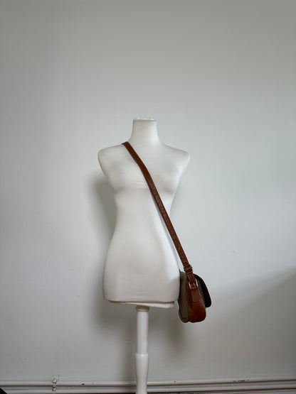Vintage Celine Macadam Canvas Crossbody Bag Beige Brown