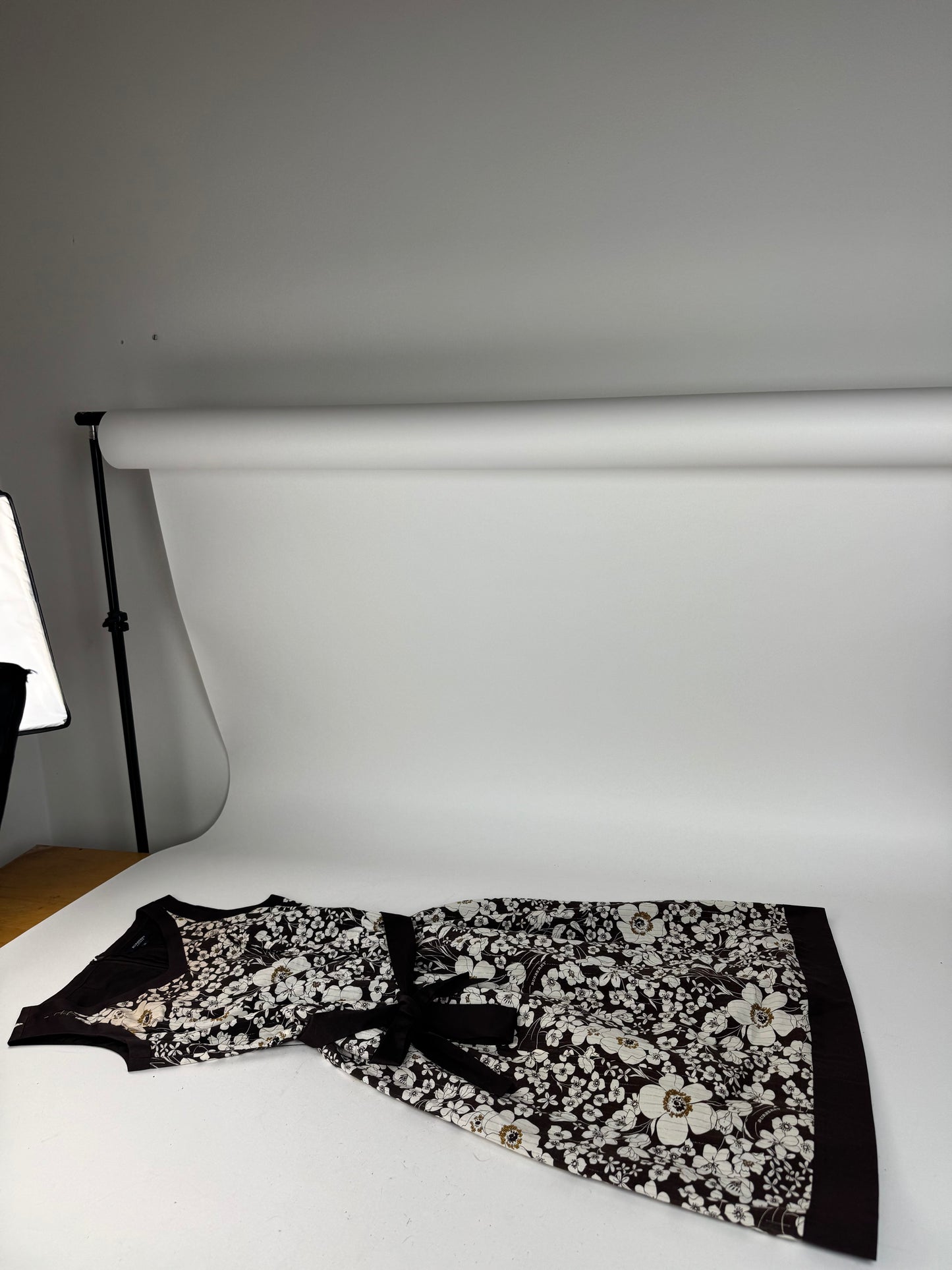 Vintage Burberry Floral Dresd Black White