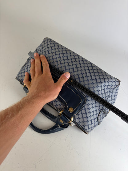 Vintage Celine Macadam Coated Canvas Handbag Light Blue Navy