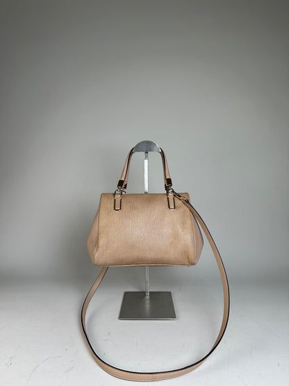 Vintage Coach Textured Leather Handbag Light Beige Gold