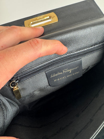 Sac vintage en cuir noir Salvatore Ferragamo 2 voies
