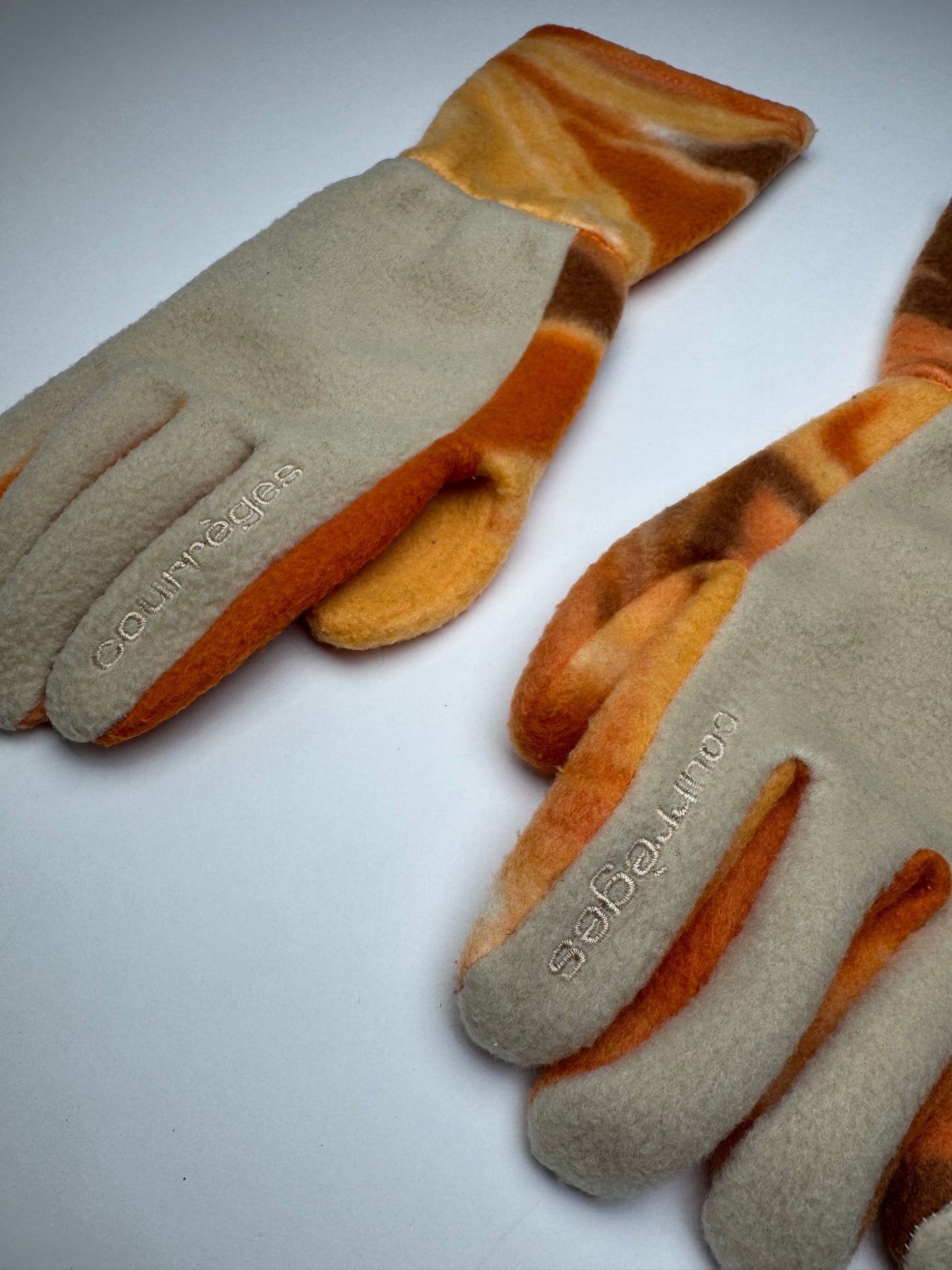 Vintage Courreges Paris Wool Gloves Grey Orange M
