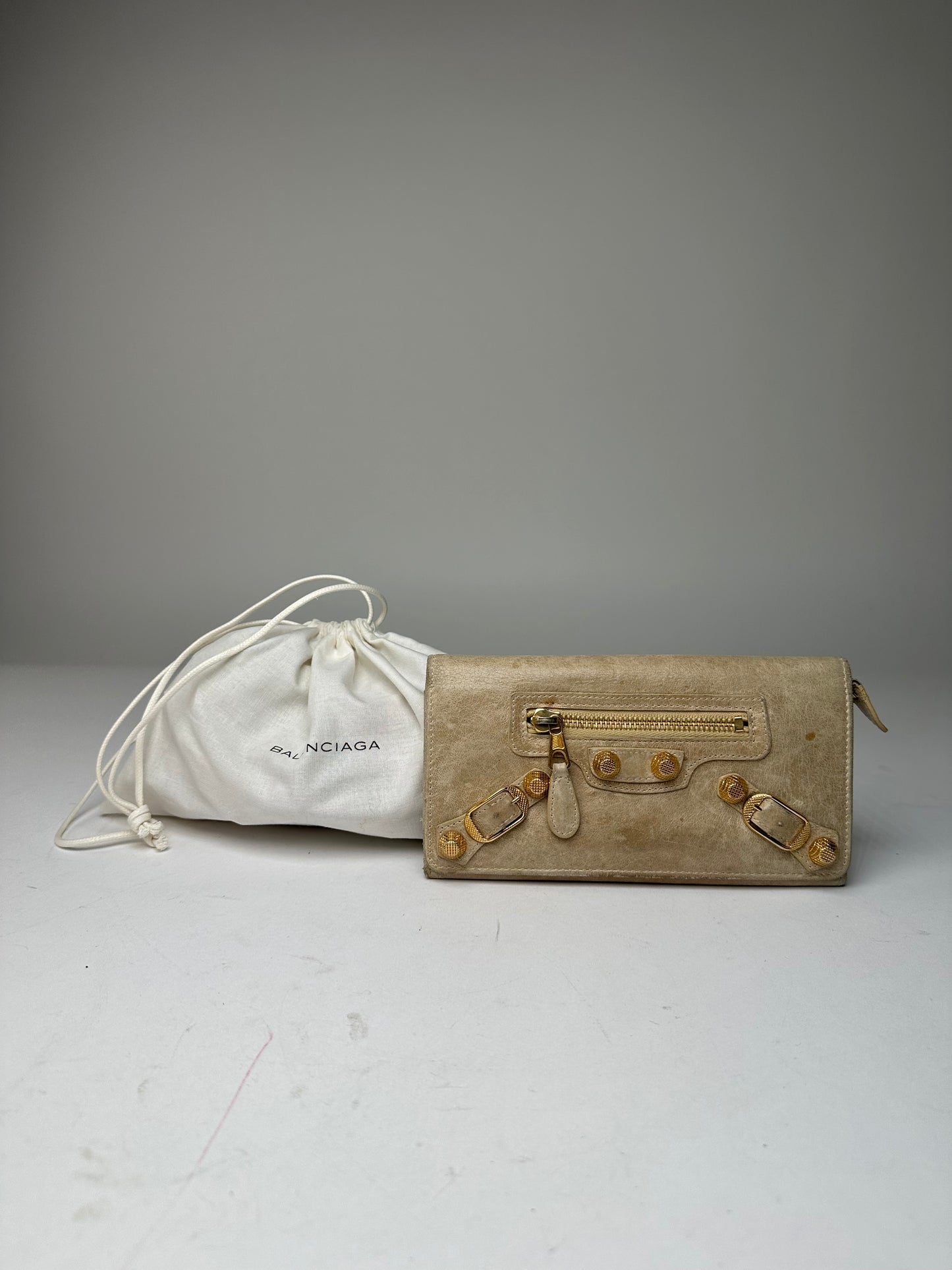 Vintage Balenciaga City Leather Long Wallet Beige