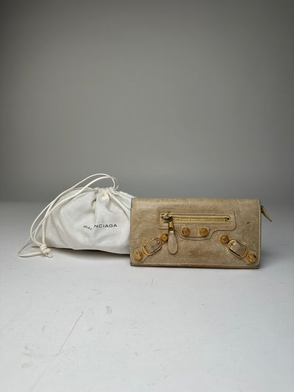 Vintage Balenciaga City Leather Long Wallet Beige