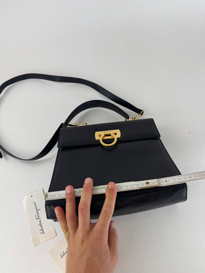 Sac vintage en cuir noir Salvatore Ferragamo 2 voies