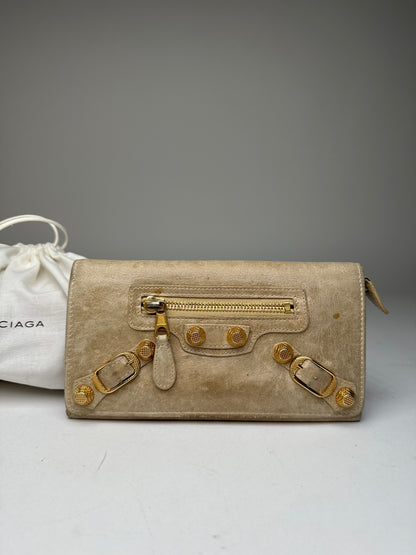 Vintage Balenciaga City Leather Long Wallet Beige