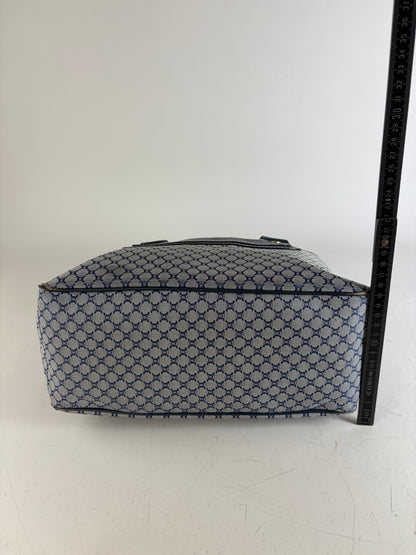 Vintage Celine Macadam Coated Canvas Handbag Light Blue Navy