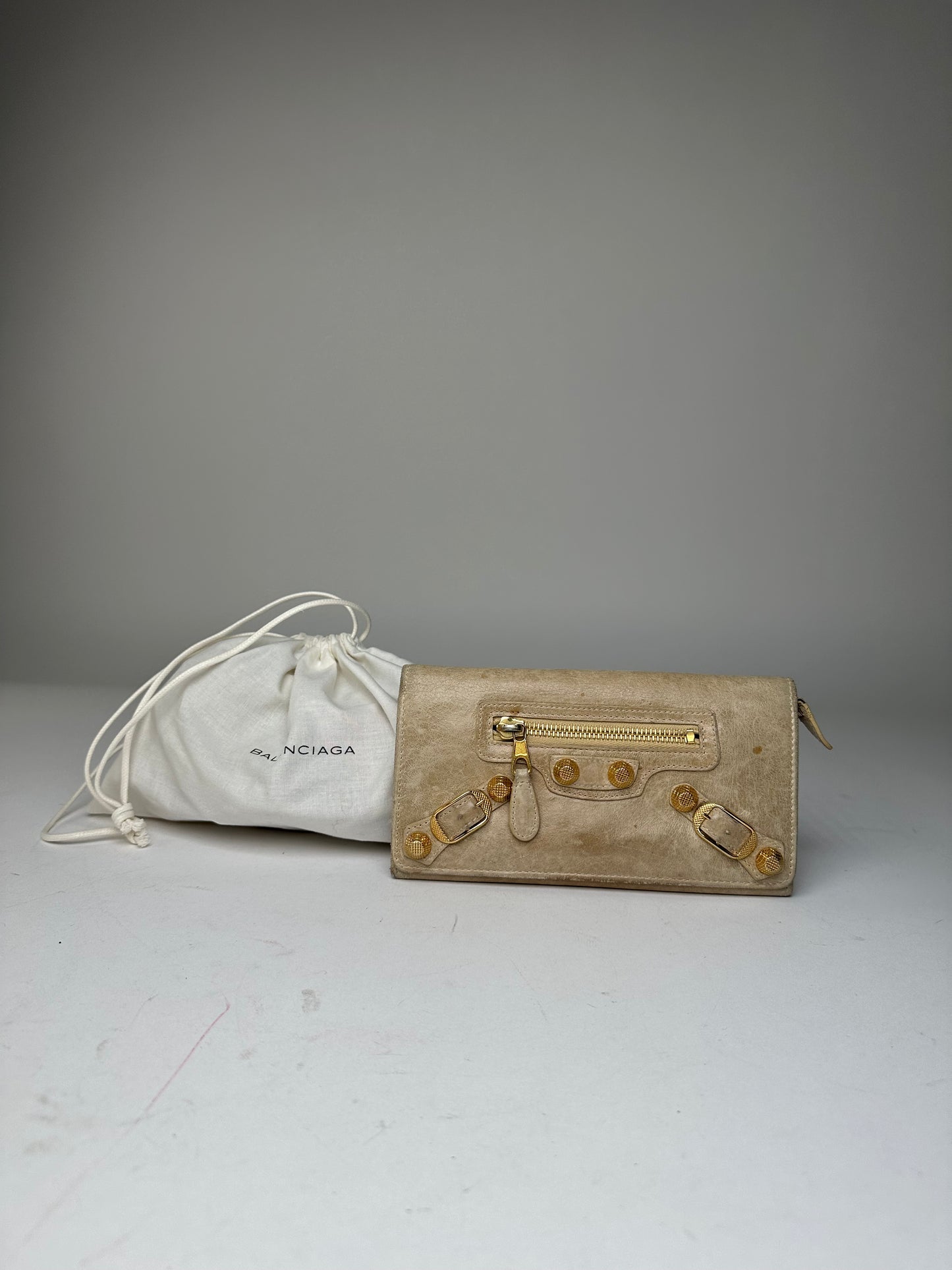 Vintage Balenciaga City Leather Long Wallet Beige