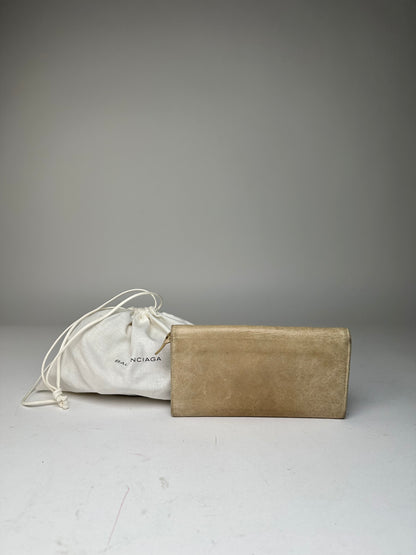 Vintage Balenciaga City Leather Long Wallet Beige