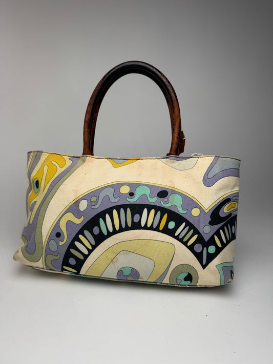 Sac à main vintage en toile Emilio Pucci multicolore
