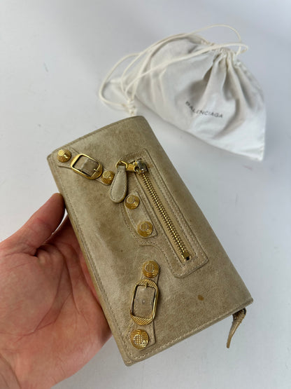 Vintage Balenciaga City Leather Long Wallet Beige